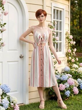 clemence high neck midi dress - cream Women's A-line Set Pastel Pink & S/M/L/Customize MEAN BLVD Knot detail Size (Height x Width):24'x 20